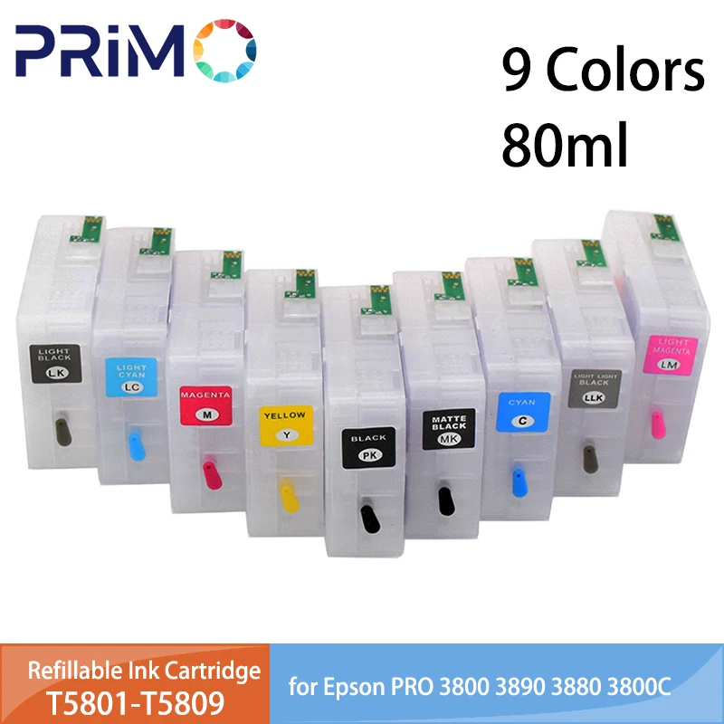 T5801-T5809 Refillable 80ml Ink Cartridge Compatible for Epson Stylus Pro 3800 3800C 3880 3890 with Chip Sensor