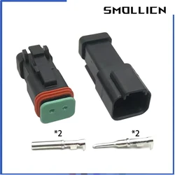 Conector de fio elétrico impermeável, selo aprimorado, conector automático, 2 pinos, macho e fêmea Am2,Deutsch Série DT, preto, 1 Set, DT06-2S, DT04-2P