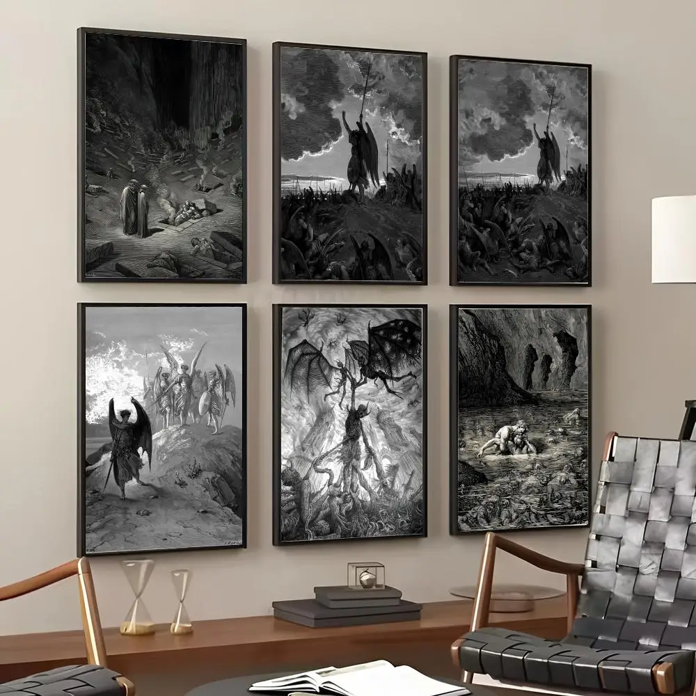 Gustav Dore Satan Paradise Lost Monster Painting Calligraphy Cotton Canvas Wall Art Poster Quality Decor Painting for Home Decor