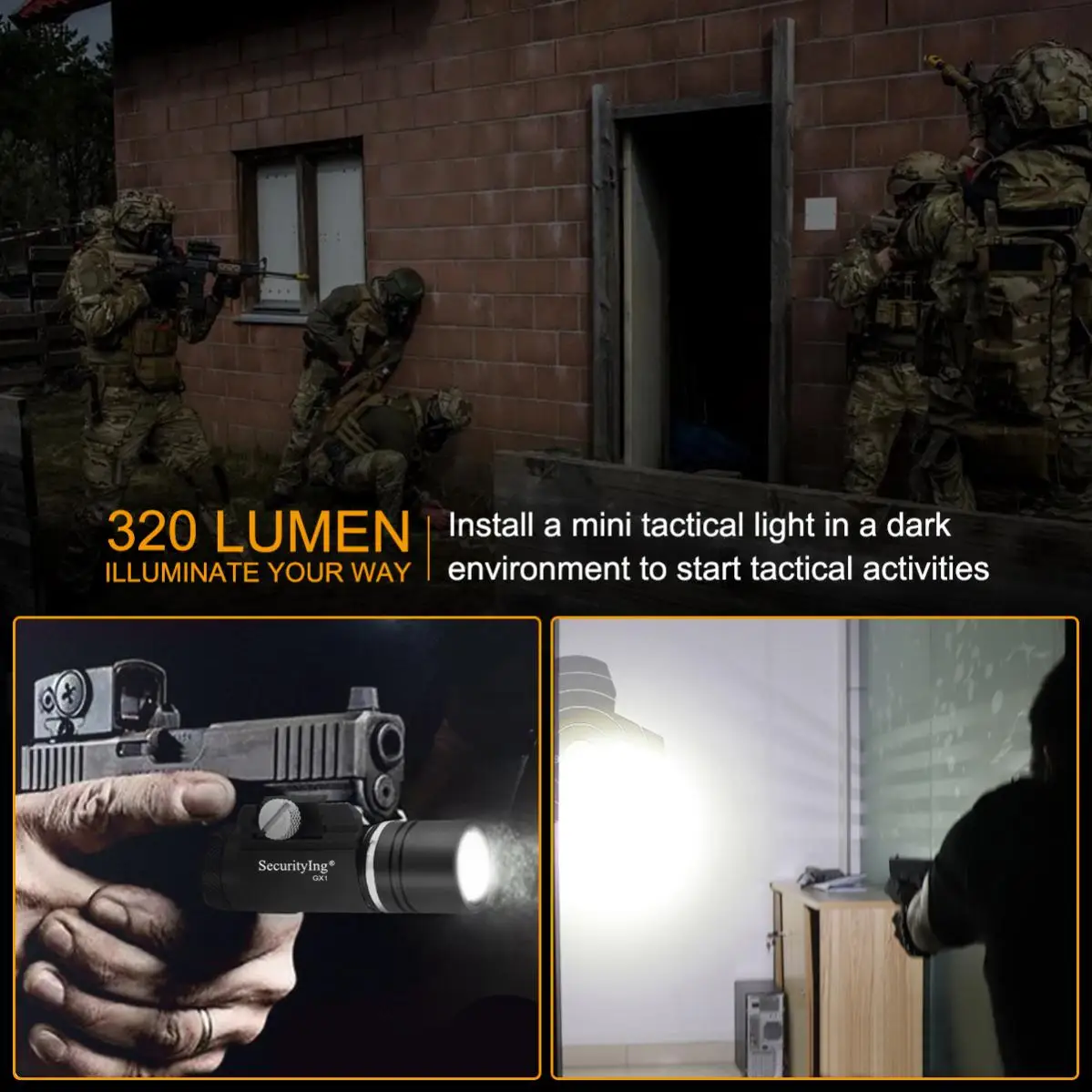 Rail Mounted Compact Pistol Light Tactical Gun Flashlight for Picatinny MIL-STD-1913 Waterproof Mini Tactical Hunting Torch