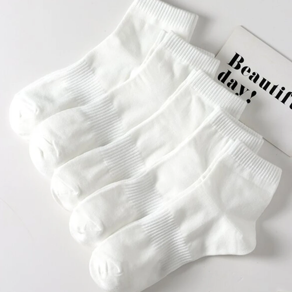 5 Pairs/Lot White Student Socks Breathable Sweat-Absorbing Sports Men Women Fashionable Comfortable High-Quality Business Socks