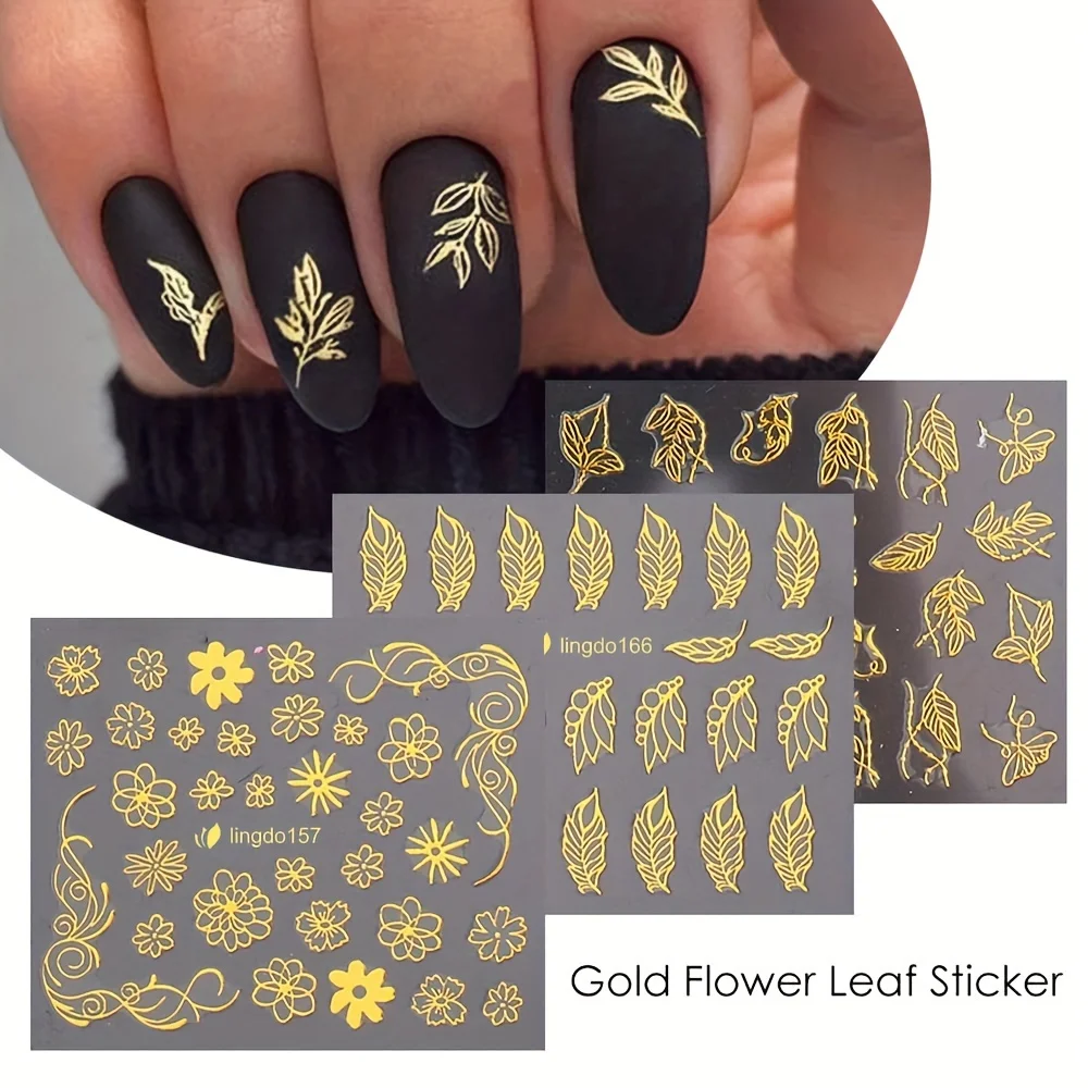 Autocollants pour ongles à fleurs dorées, 30 feuilles, ligne dorée, fournitures pour ongles, feuille de dentelle dorée, décoration auto-adhésive pour Nail Art, ligne de fleurs