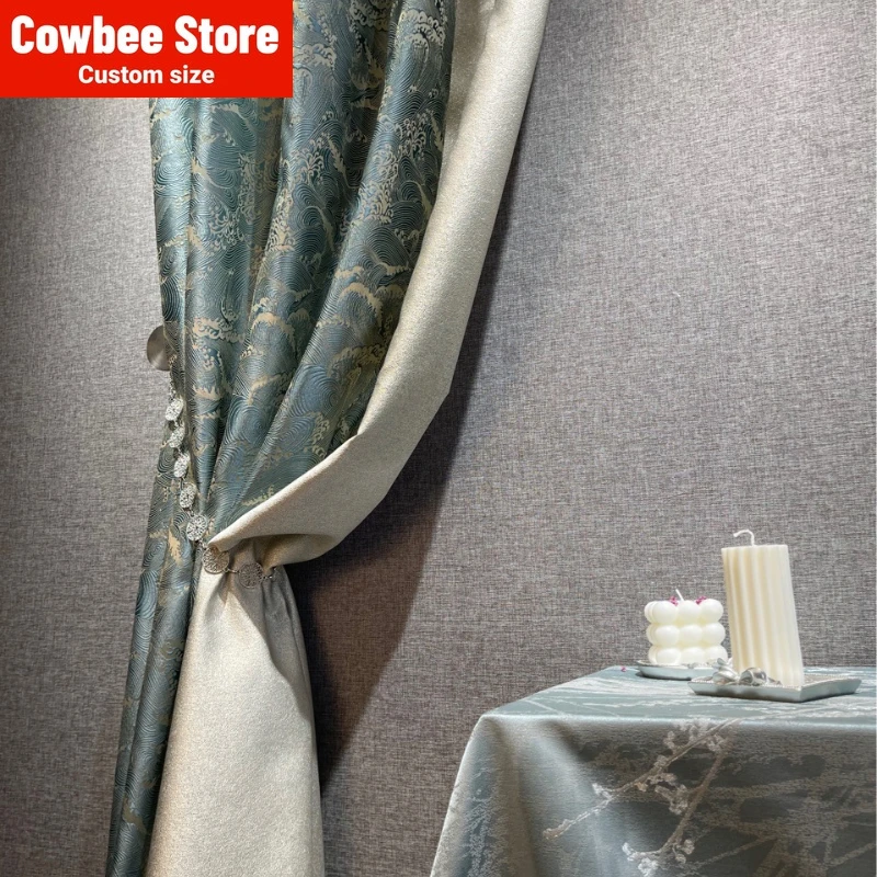 New Chinese Jacquard Three-dimensional Auspicious Cloud and Ocean Tide Pattern Splicing Curtain Fabric