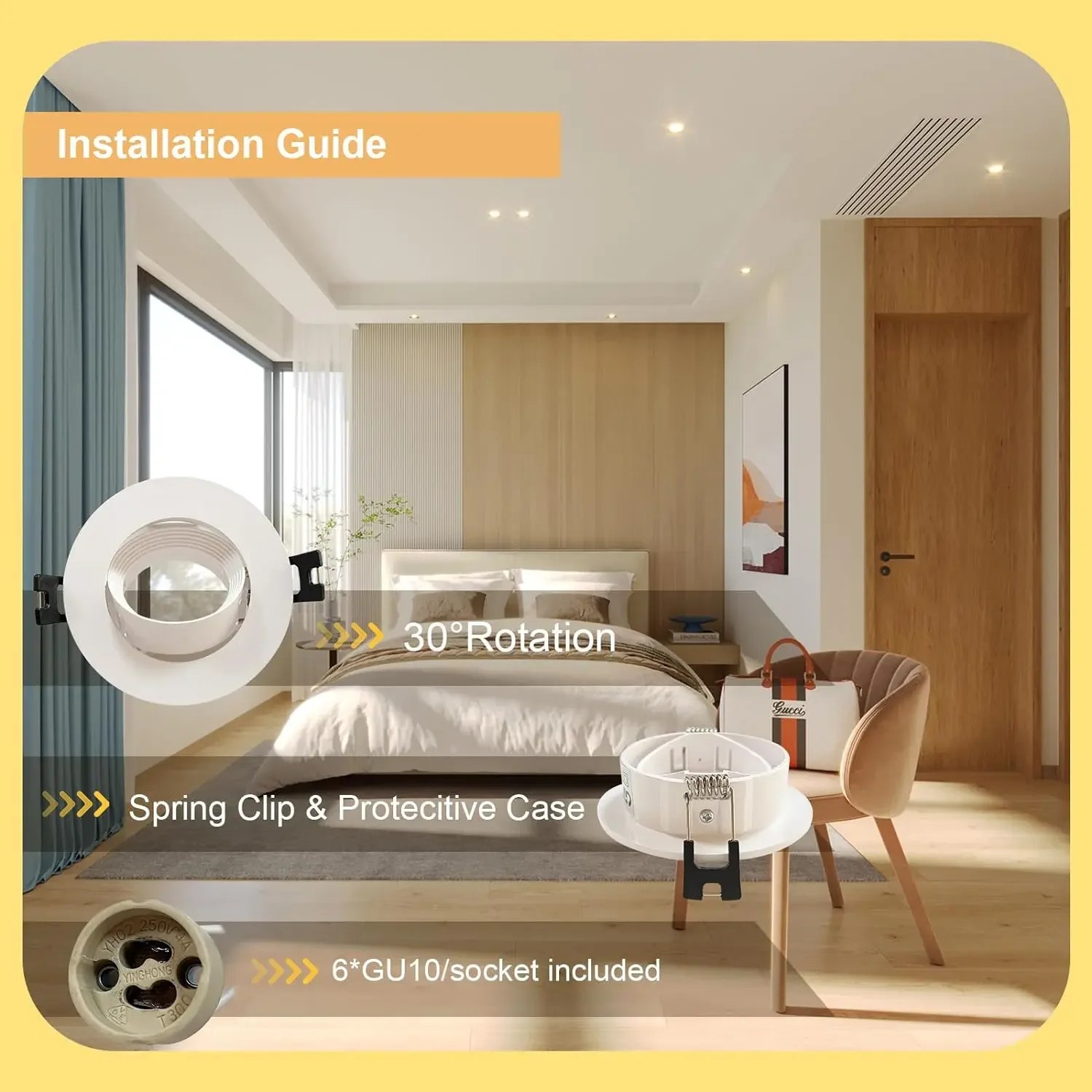 Frame for Recessed Ceiling Light with GU10 Lamp Holder Downlight Fitting for Spotlight Bulb