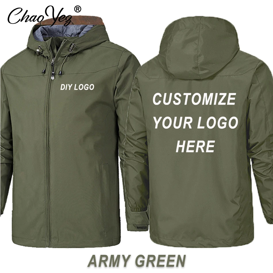 Chaqueta con logotipo personalizado para hombre, abrigo de marca con cremallera, impermeable, a prueba de viento, ropa deportiva para exteriores, 2023