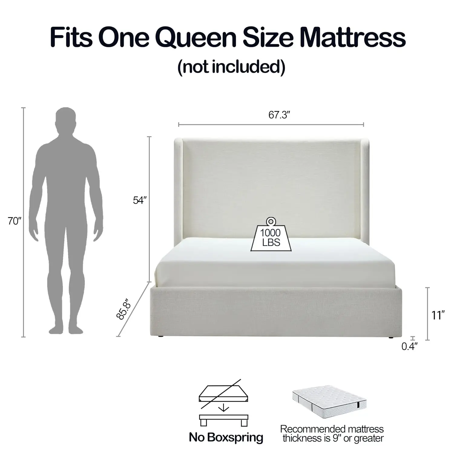 Upholstered Platform Bed Queen, 54