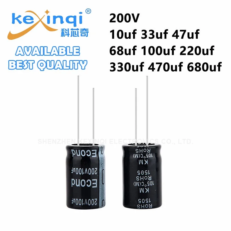 (1-20 unidades) Capacitor eletrolítico 200V 10uf/47uff/100uf/220uf/68uf/330uf/33uf/470uf/680uf Alumínio