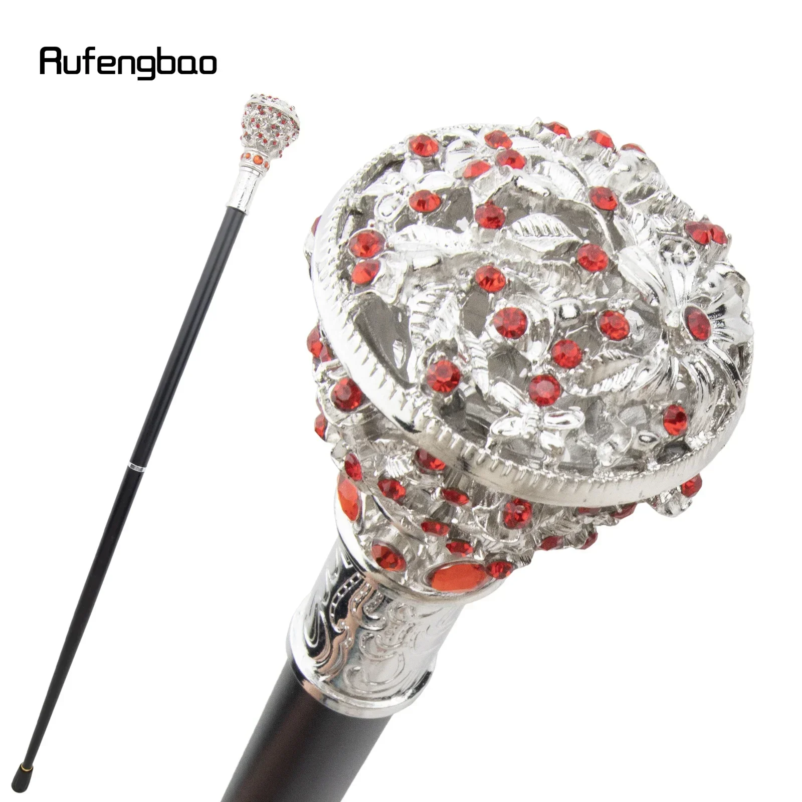 赤い人工ダイヤモンドの花が付いた白い杖、おしゃれな装飾杖、紳士らしいエレガントなコスプレ杖、クロシエ、87cm