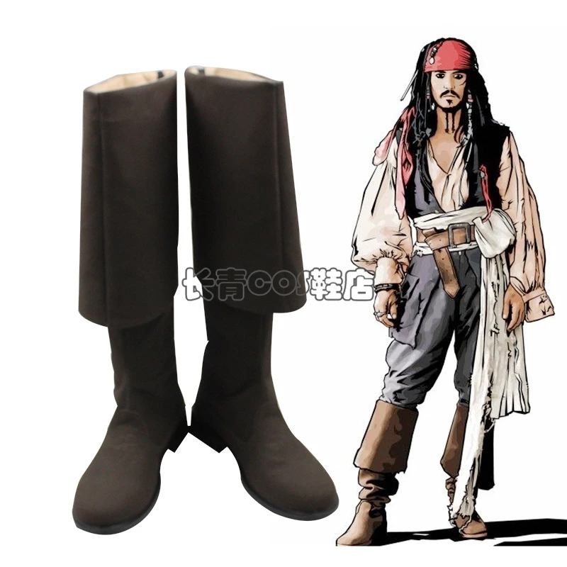 Movie Pirates Jack Sparrow Cosplay Shoes Boots Captain Jack Jacket Halloween Carnival Shoes
