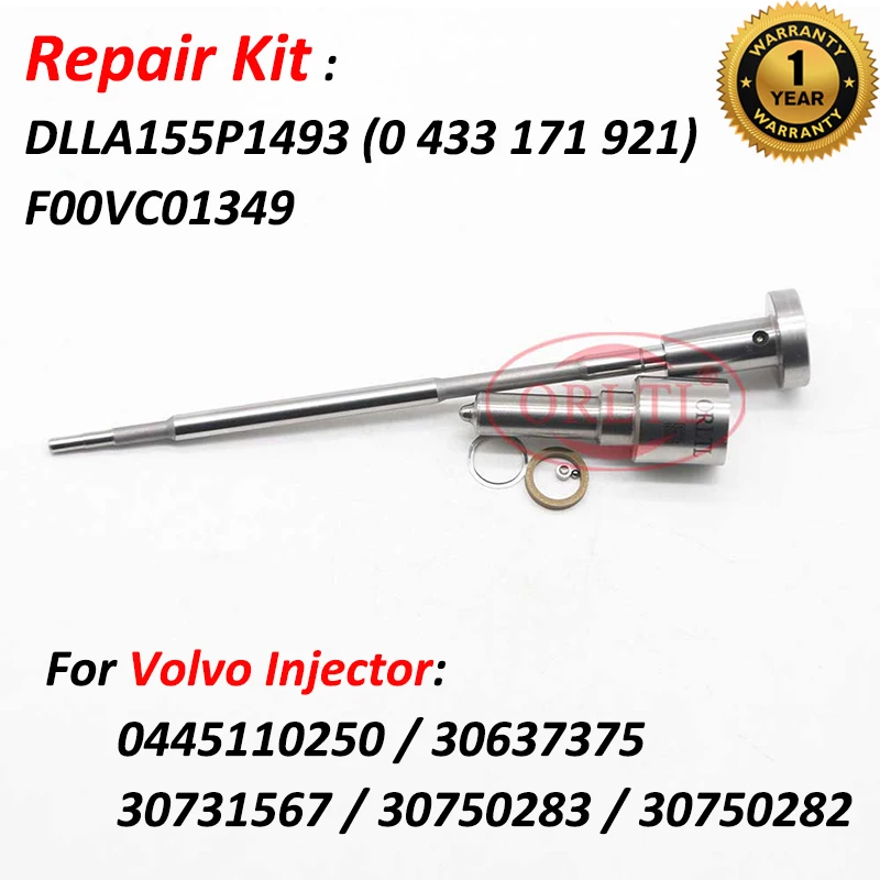 

0445110250 Repair Kits Nozzle DLLA155P1493 Valve F00VC01349 For Volvo Injector WLAA13H50 30637375 30731567 30750283 30750282