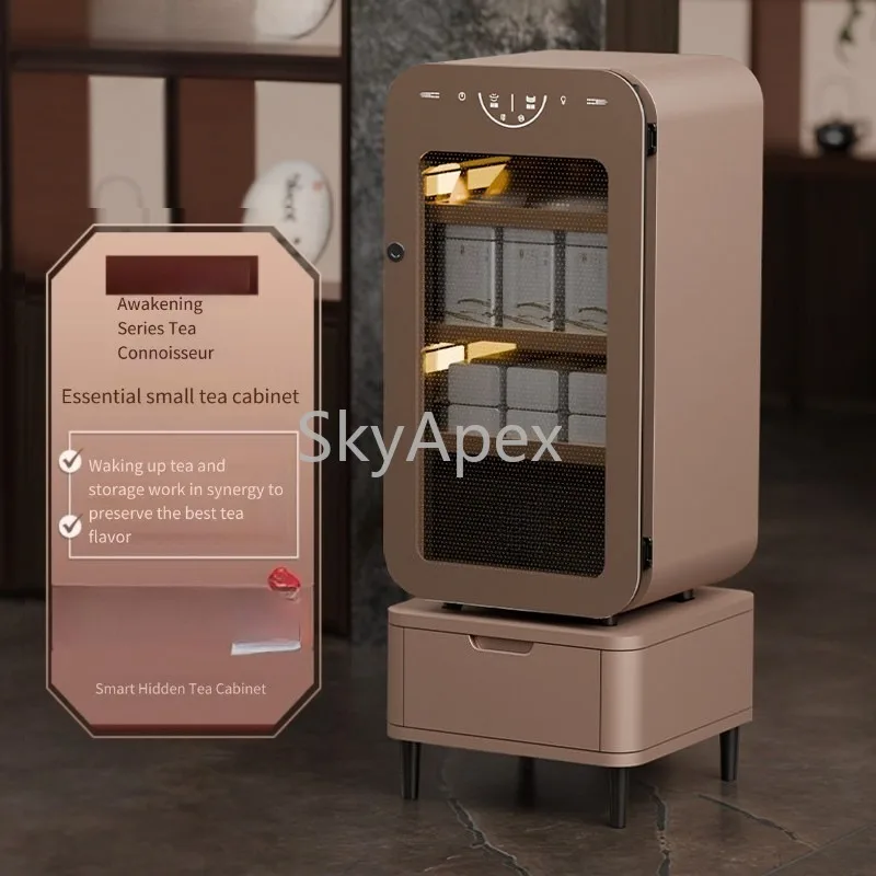 Smart Tea Cabinet For Pu'er White Black Oolong Tea Awakening Storage Home Office Multi Layer Display Organizer With Slide Drawer