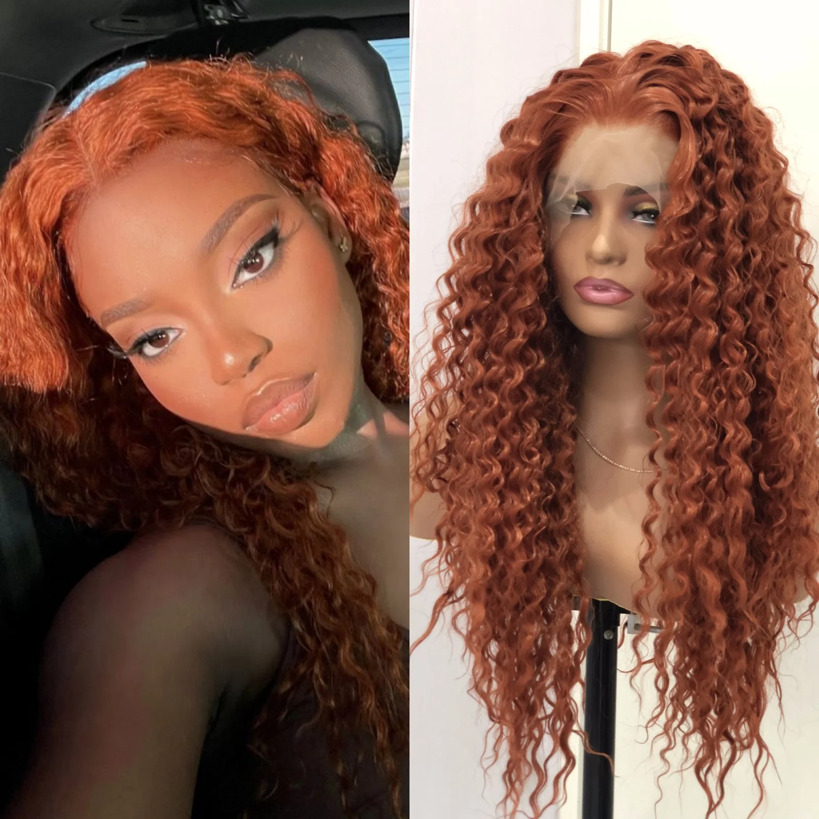 Ginger Wig Deep Curly Synthetic Lace Front Wig Glueless Colored Hair Long Reddish Brown Curly Lace Frontal Wigs for Women Party