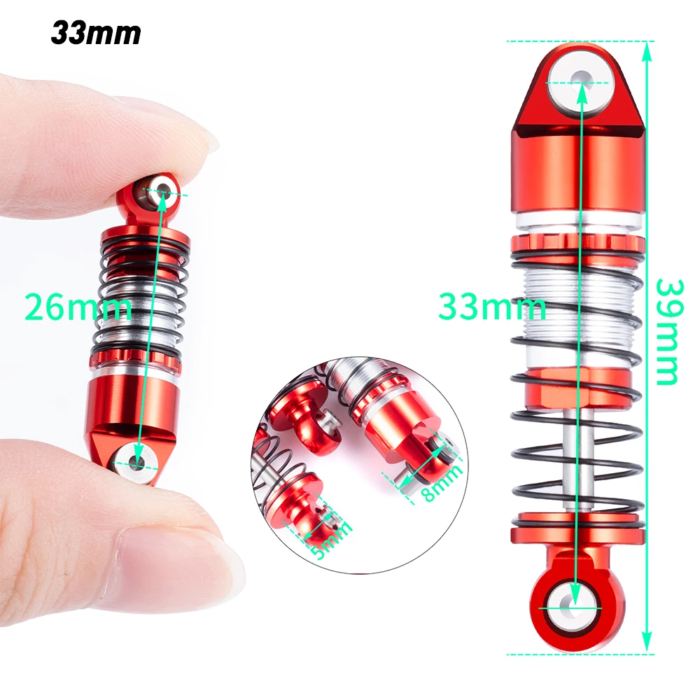 AXSPEED 4Pcs Alu 33/36/38/43/48mm Oil Shock Absorber Damper for Axial SCX24 Deadbolt C10 Wrangler Gladiator Bronco 1/24 RC Car