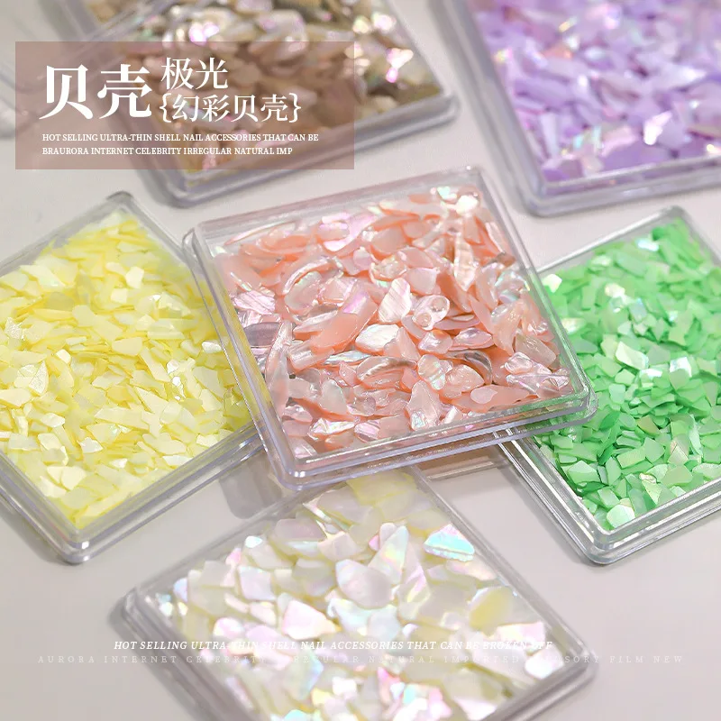 

Ins Japanese Nail Art Patch Shell Fragments Small Size Ultra-thin Fantasy Color Natural Irregular Abalone Nail Art Accessories