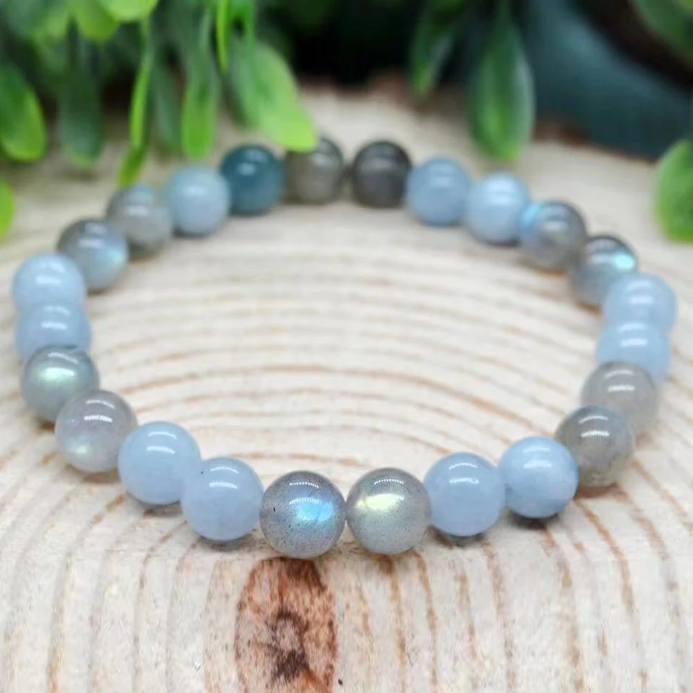 Ruberthen 8 MM Aquamarine Labradorite Bracelet Womens Mens EMF Energy Protection Jewelry