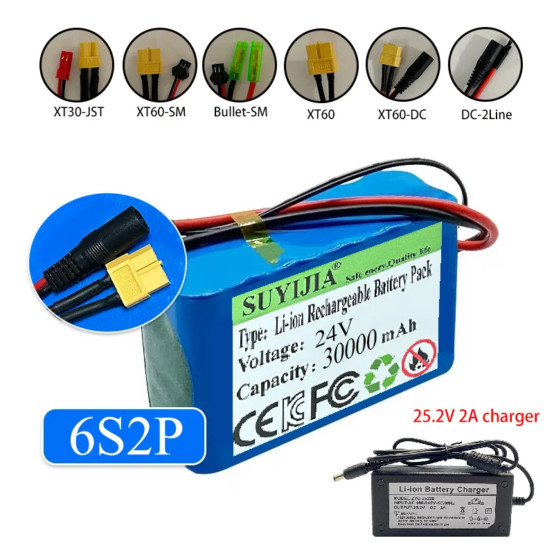 

Original 24V 30000mAh 6S2P for electric bicycle electric wheelchair suspension rechargeable lithium battery + charger 25.2V 2A