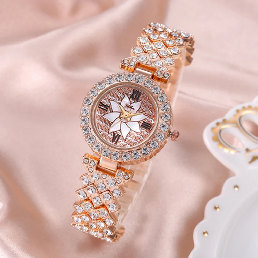 

Diamond Inlaid Durable Alloy Adjustable Wrist Watch Strap Quartz Wrist Elegant Shiny Watch Ladies Fashion Accessory