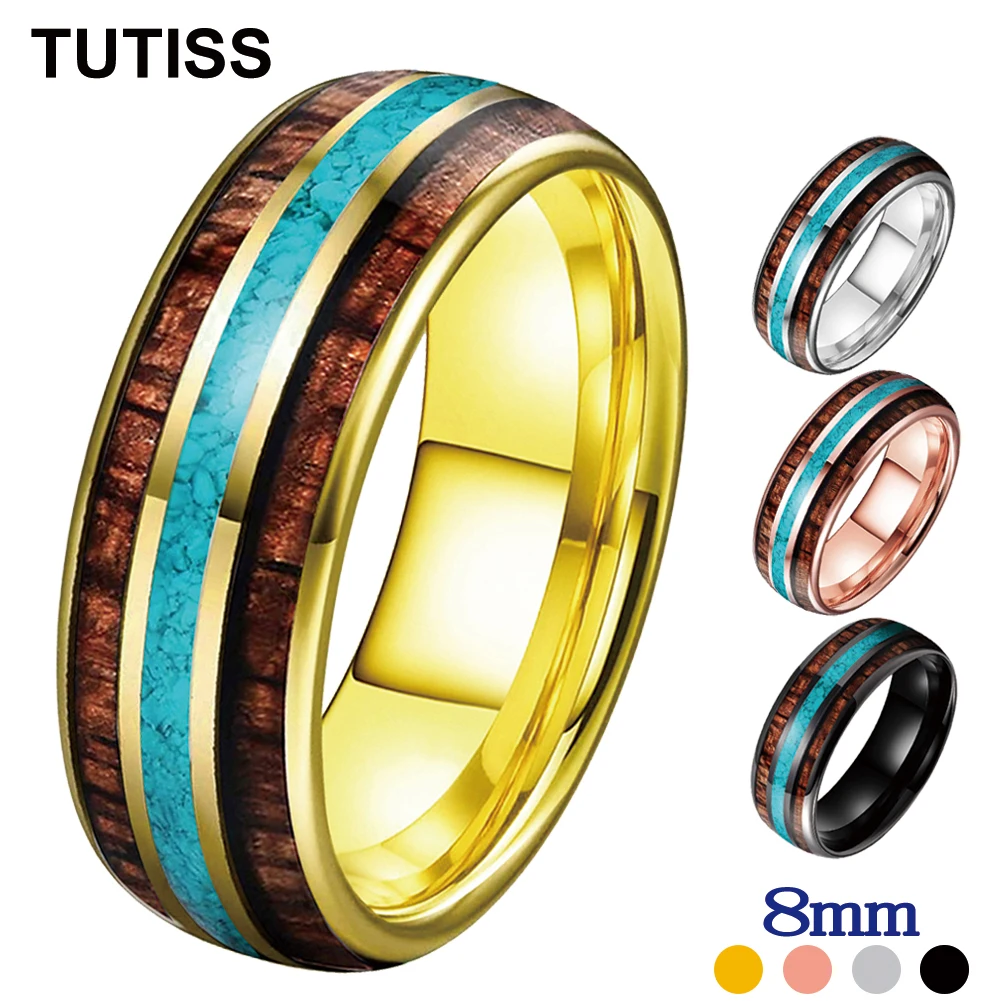 

TUTISS 8mm Beautiful Turquoise Ring Tungsten Wedding Band For Men Women Domed Polished Shiny New Arrivals