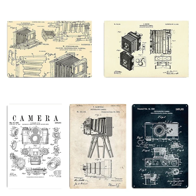 1885 Camera Invention Patent Art Camera Box Patent Light Brown Metal Plaque Wall Mural Design Club Bar Tin Sign Poster