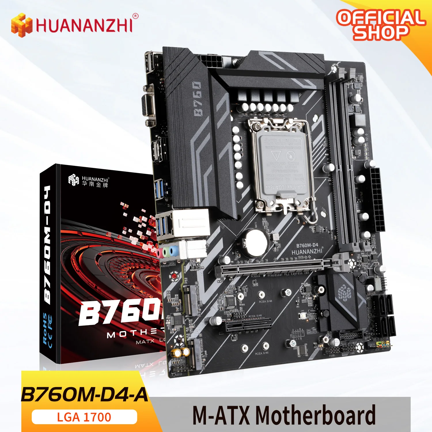 

HUANANZHI B760M D4 M-ATX DDR4 Motherboard Support 12 13 Gen B760 Intel LGA 1700 CPU 12100F 12400F 12490F 12600F/12700F 13600F RU