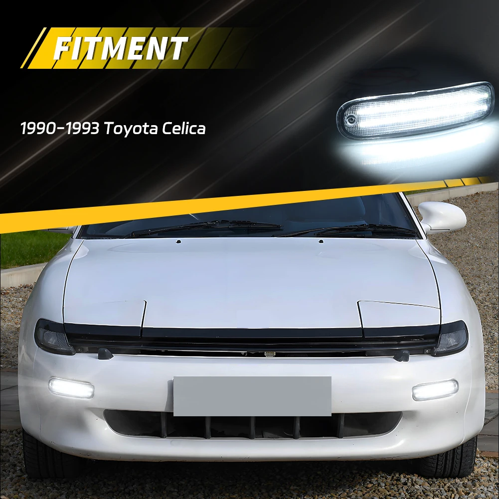 2Pcs Front Bumper Parking Light DRL Light Turn Signal Light With Sequential Dynamic LED For 1990 1991 1992 1993 Toyota Celica