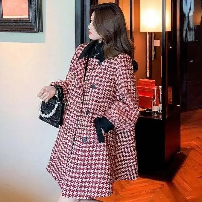 New Fashionable Thick Woolen Coat for Women's Mid to Long Length Waist Cinched Woolen Coat Small and Trendy