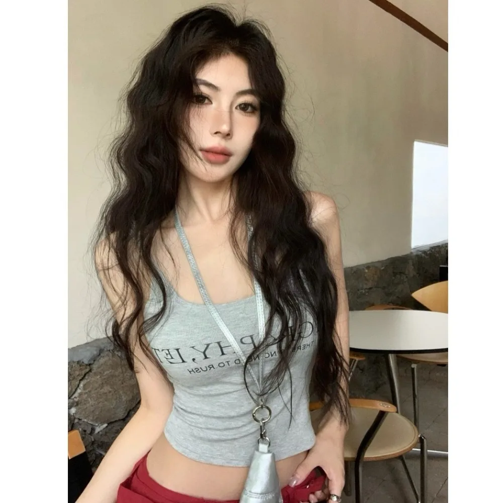 Fashion Spice Girl Letter Printed Sling with Chest Pads Slim Beautiful Back Vest Summer Outerwear Sleeveless Top Outdoor