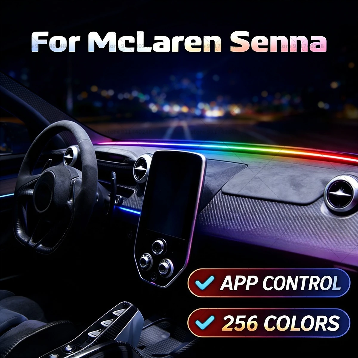 マクラーレン・セナ用-自動車装飾ライトストリップ、カラフルなアクリル製フロントガラス防音ストリップ、アンビエントライト