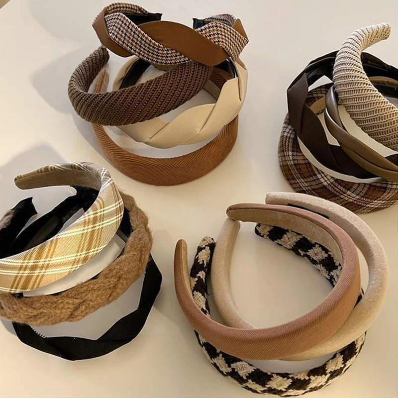 Fashion Print Lattice Sponge Vintage Elastic Hair Band Hair Hoop Headband Womens Girl Wide Side Hairband Female Hair Accessories