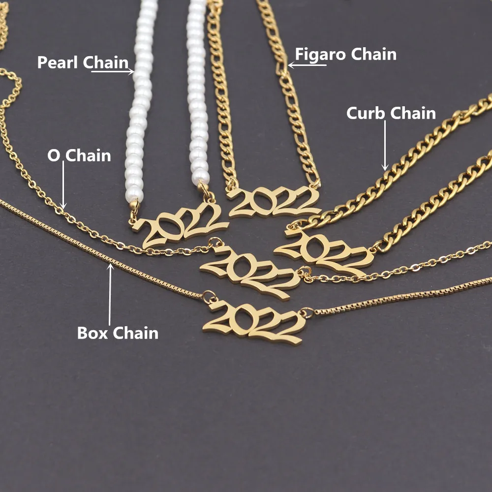 Curb Chain Birth Year 2022 Necklace Pendants Stainless Steel Pearl Choker Old English 1987 1988 1989 1990 1991 1992 image 2