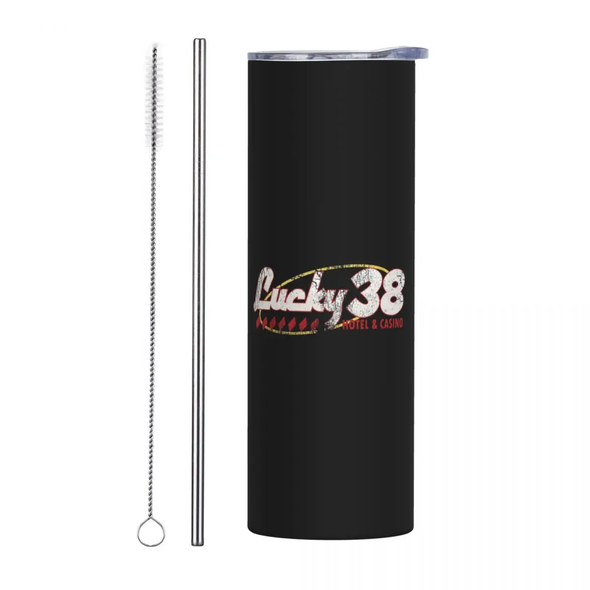 Lucky 38 Log Stainless Steel Tumbler Vacuum Insulated Mug Thermal Cold Cup Straw With Lid 20oz