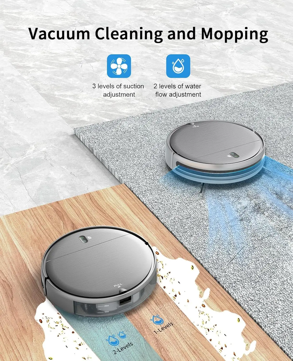 Vacuum and Mop Combo, 2 in 1 Mopping Robot Vacuum Cleaner with Schedule, Wi-Fi/Voice/App, Strong Suction, Ease of Use, Self-Char