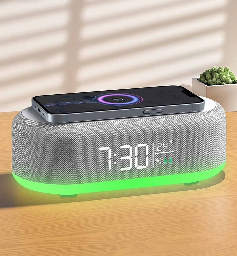 New product 6-in-1 alarm clock, wireless charger, multifunctional intelligent Bluetooth speaker with screen