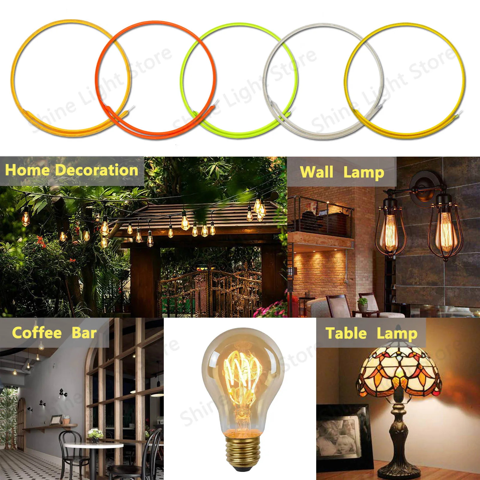 LED Creative Styling Light 130mm 300mm Flexible Filament DC12V 200mA LED Edison Bulb Diode Decorative Light Source Accessories