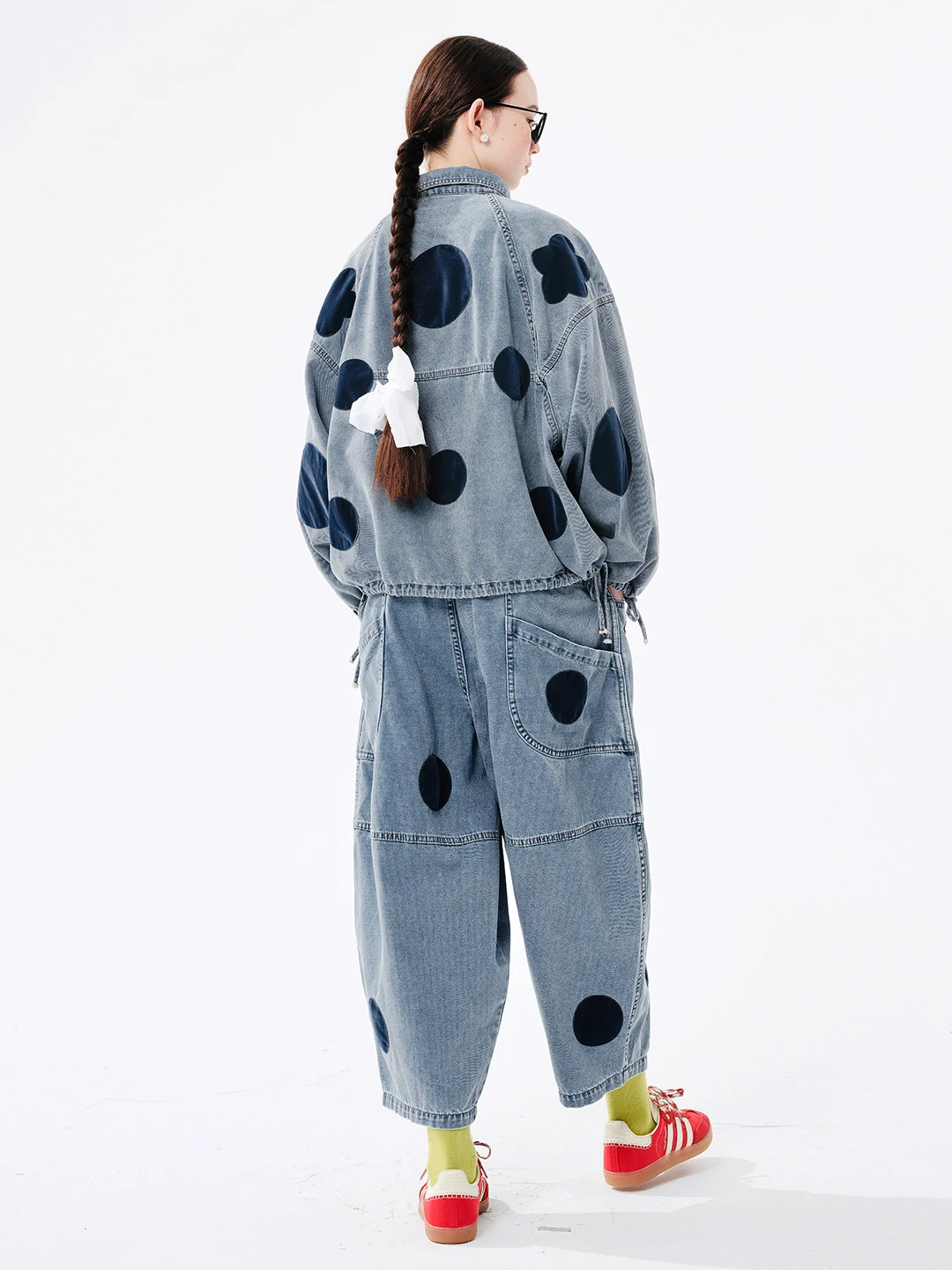 imakokoni 2024 spring new style pure cotton washed denim polka dot carrot pants casual pants 244512