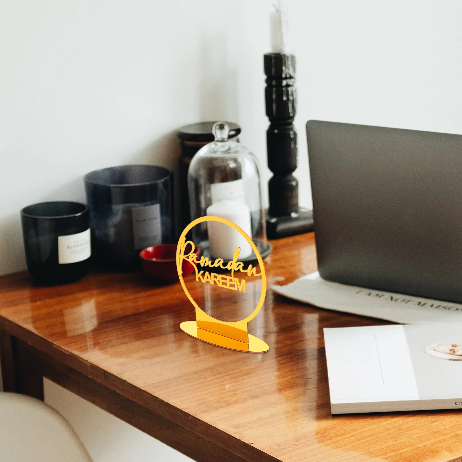 

Eid Mubarak Moon Ornament Acrylic Ramadan Decorative Tabletop Art for Home Party Festival Indoor Decoration Acrylic Ornaments