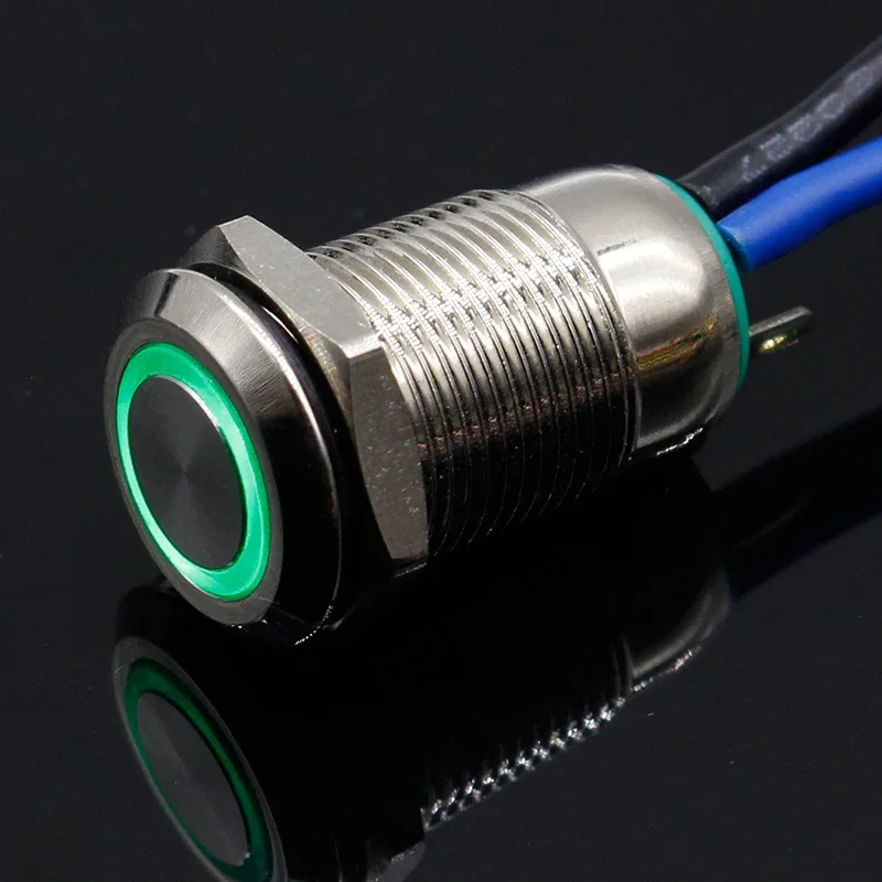 1PC 12MM with LED 12V 24V 220V Metal Button Switch locking push button Self locking waterproof illuminated