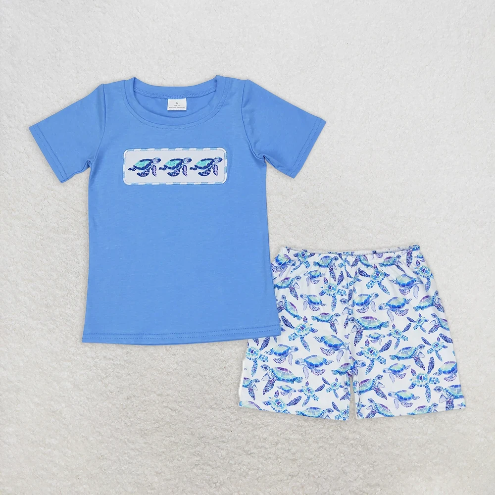 

Летний комплект одежды с синими черепахами для маленьких мальчиков, футболка с короткими рукавами и шорты, удобная одежда с принтом черепахи для мальчиков