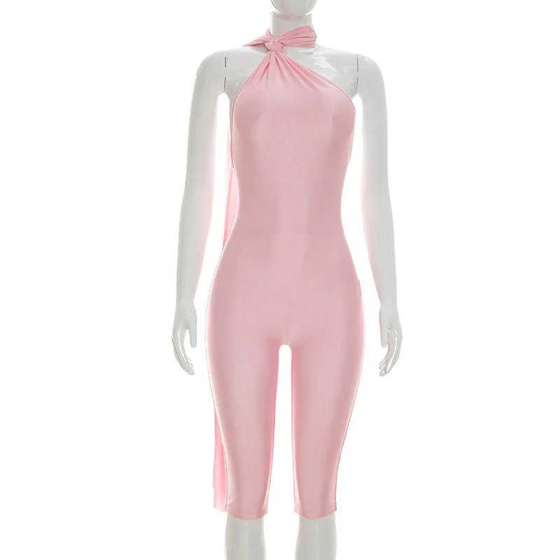 

Summer women's sexy spicy girl style hanging neck backless jumpsuit