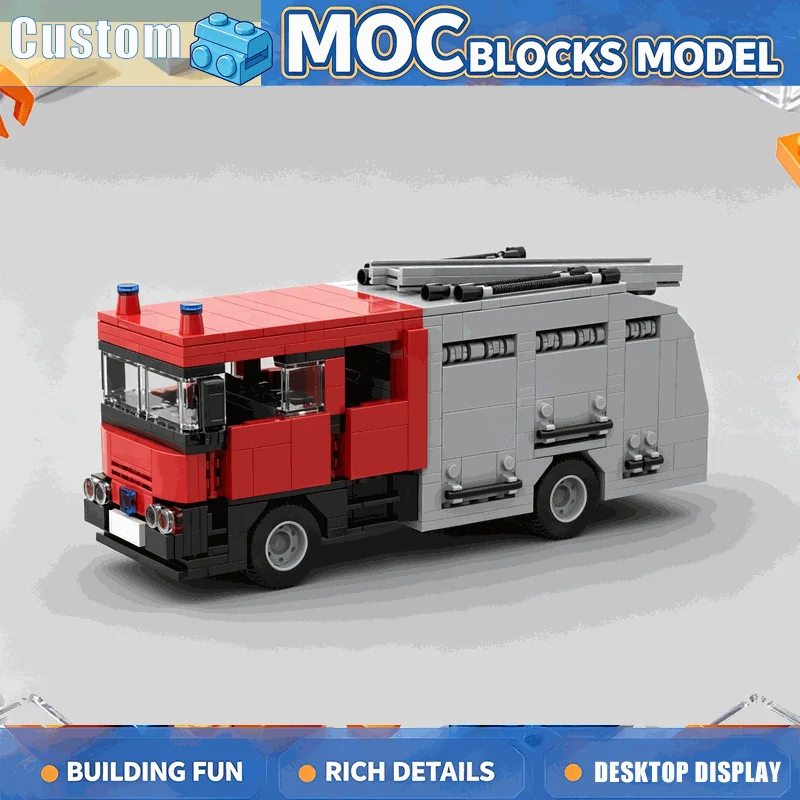 633PCS MOC Vintage Fire Truck Ladder Model Building Blocks Rescue Vehicle DIY Creative Assembly Educational Toy Collection Gift