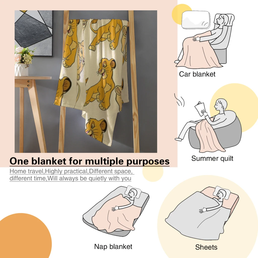 Simba and Nala Animals Blanket Flange Textile Decor Portable Super Soft Throw Blankets for Home Office Plush Thin Quilt