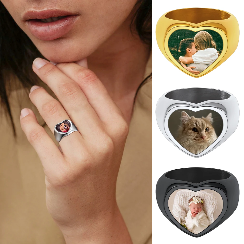 

Кольца в форме сердца из нержавеющей стали на заказ для мужчин и женщин, размер 7-12, персонализированные кольца с гравировкой текста, ювелирные изделия, подарок