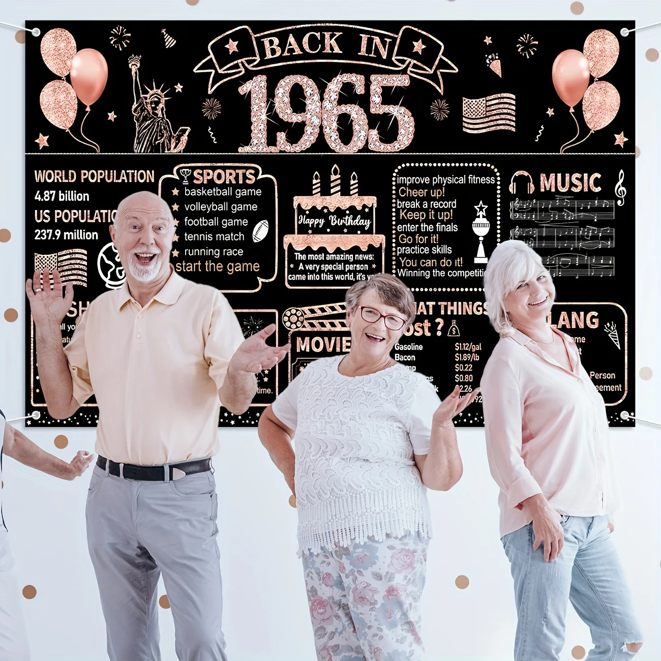 زينة حفلة عيد الميلاد الستين للنساء، ظهر ذهبي وردي في عام 1965 لافتة تصوير لعيد الميلاد بعمر 60 عامًا عتيقة