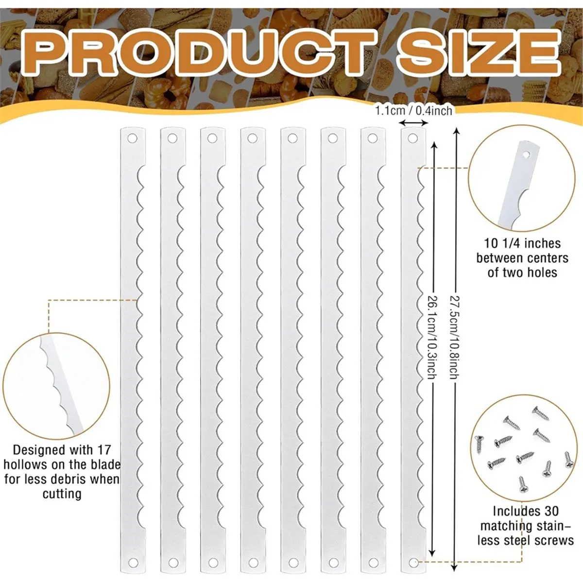HITL 12pcs Bread Bow Knife Blades Stainless Steel Replacement Blade with Screws for Cake Homemade Bread Cutting Wooden Knife