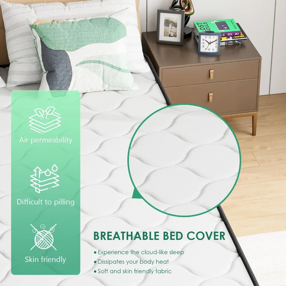 مرتبة هجينة متوسطة الحجم مقاس 6 بوصات باللون الأبيض - إسفنج عالي الكثافة وغطاء مسامي متضمن #4