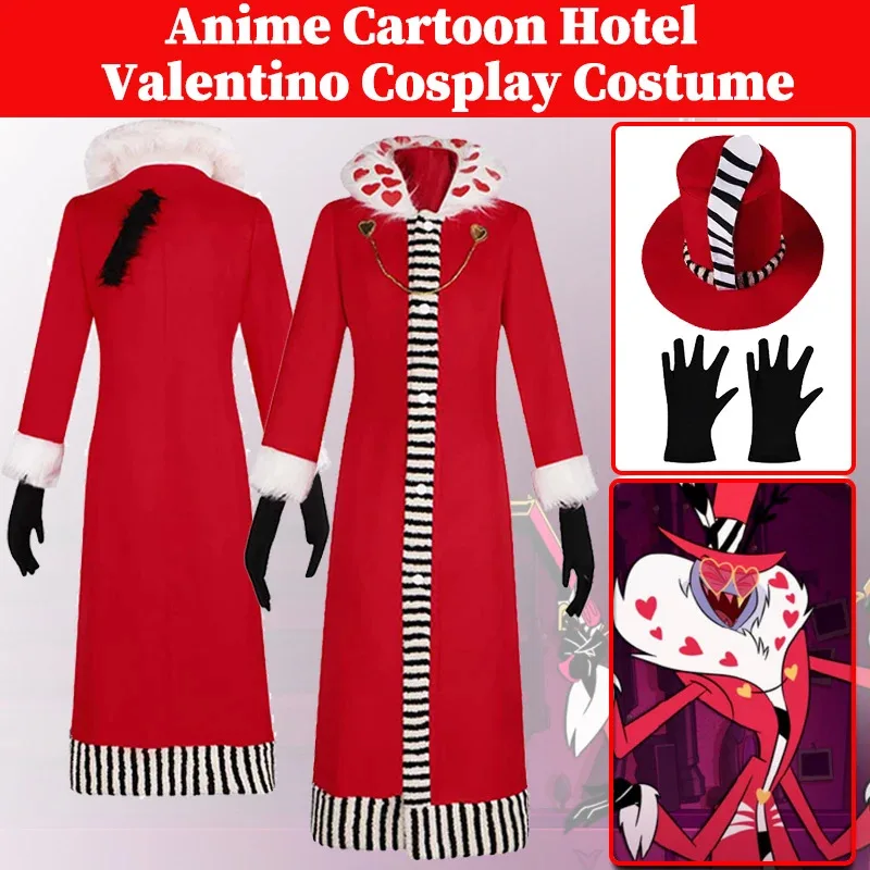 aa26Valentino косплей аниме Hazbin мультфильм отель ролевая игра костюм роль длинное красное пальто перчатки для мальчиков взрослых мужчин Хэллоуин вечерние S