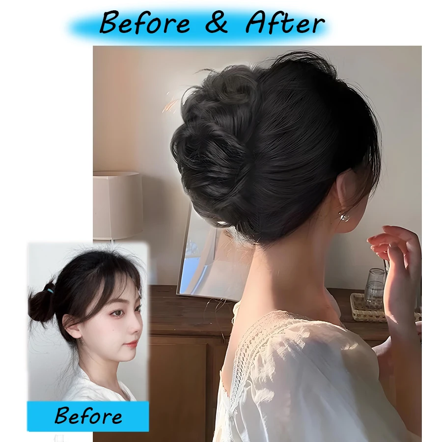 Synthetic Women's Wig - Scrunchie-style Lazy Flower Bud Bun, Fashionable, Natural and Fluffy Wig Hairpiece.