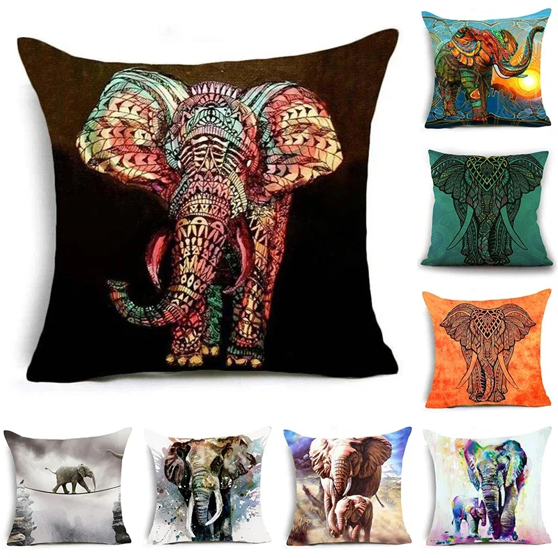 45*45CM Home Decor Pillowcase Sofa  Polyester Elephant Print Cushion Cover Indian Style Animal