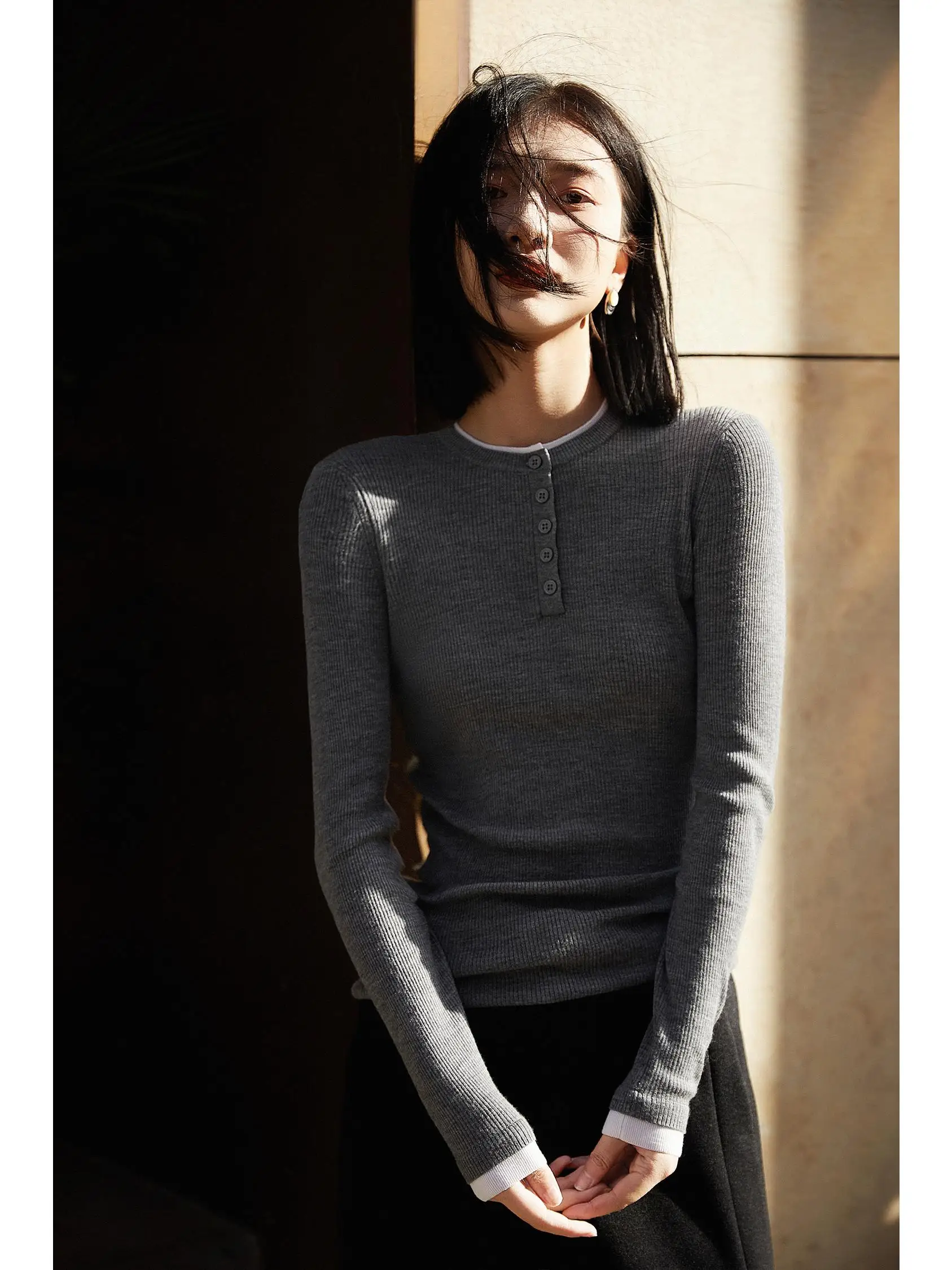 

Xhange Winter Knitted Woolen Sweater Fake Two-Piece Striped Design 8 Needles Full Wool Yangzhou Yarn Commute Sle Long Sve