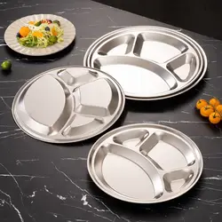 1Pcs 26/28/30/32/35cm Stainless Steel 4 Compartment Divided Roti Canai Tray Plate Food Serving Tray Restaurant Tray Accessory